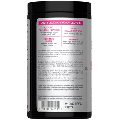 NeoCell Collagen Peptides Powder | 9.1 oz | Grass Fed Bovine | with Biotin and Hyaluronic Acid | Cranberry Cocktail Flavored