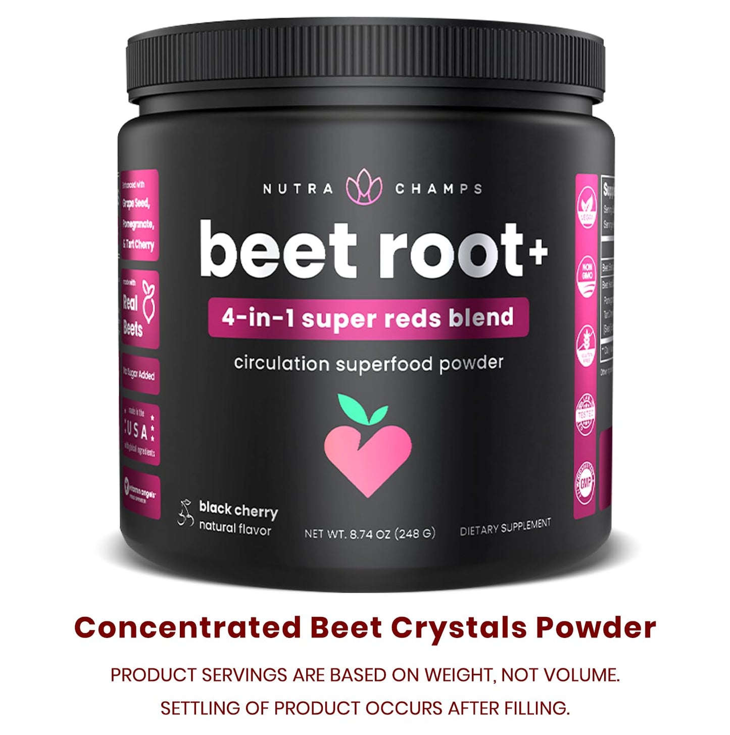 NutraChamps Beet Root Powder Circulation Supplement, Superfood Powder Nitric Oxide with Beetroot Juice, Super Reds & Grape Seed Extract