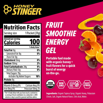 Honey Stinger Organic Fruit Smoothie Energy Gel, Gluten Free & Caffeine Free, for Exercise, Running and Performance, Sports Nutrition for Home & Gym,