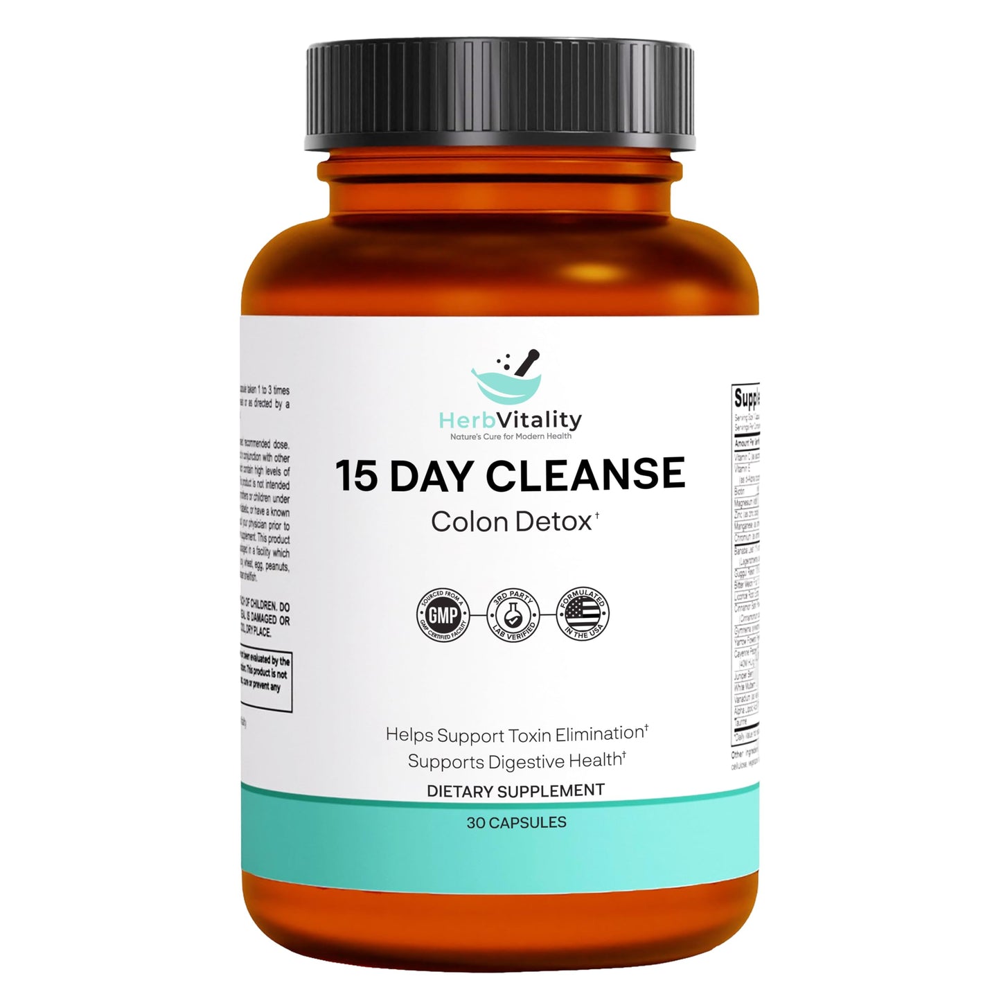 Herb Vitality 15-Day Colon Cleanse – Detox & Gut Health Support with Probiotics, Aloe Vera, Licorice Root & Psyllium Husk