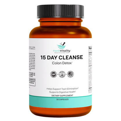 Herb Vitality 15-Day Colon Cleanse – Detox & Gut Health Support with Probiotics, Aloe Vera, Licorice Root & Psyllium Husk