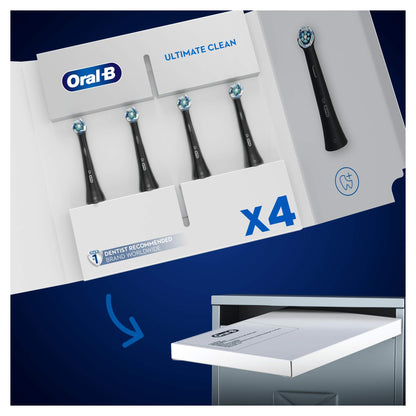 Oral-B iO Ultimate Clean Electric Toothbrush Head, Twisted & Angled Bristles for Deeper Plaque Removal, Pack of 4,