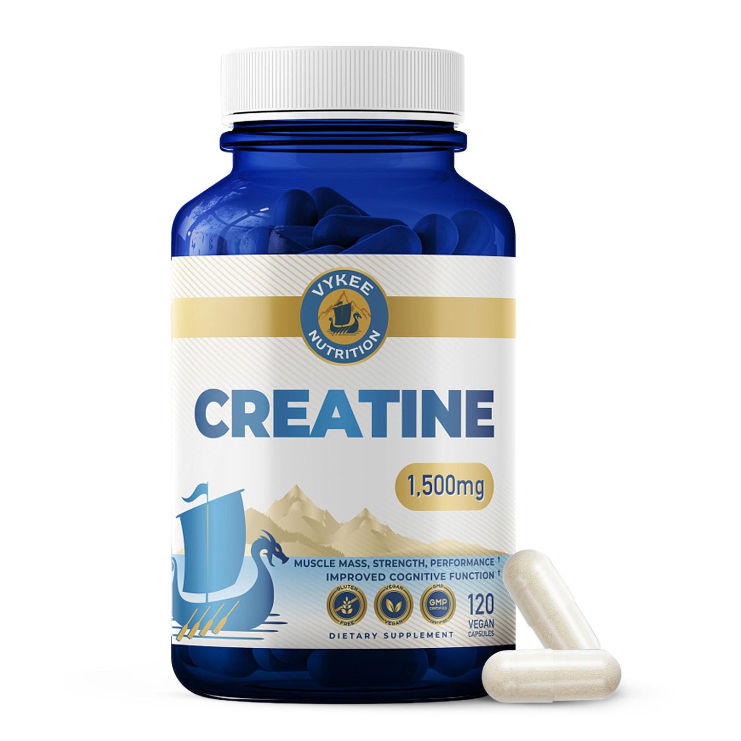 Vykee Nutrition Creatine Monohydrate Capsules 1,500 mg - Daily Creatine Supplement for Muscle Strength Training, Endurance, and Workout Performance Support