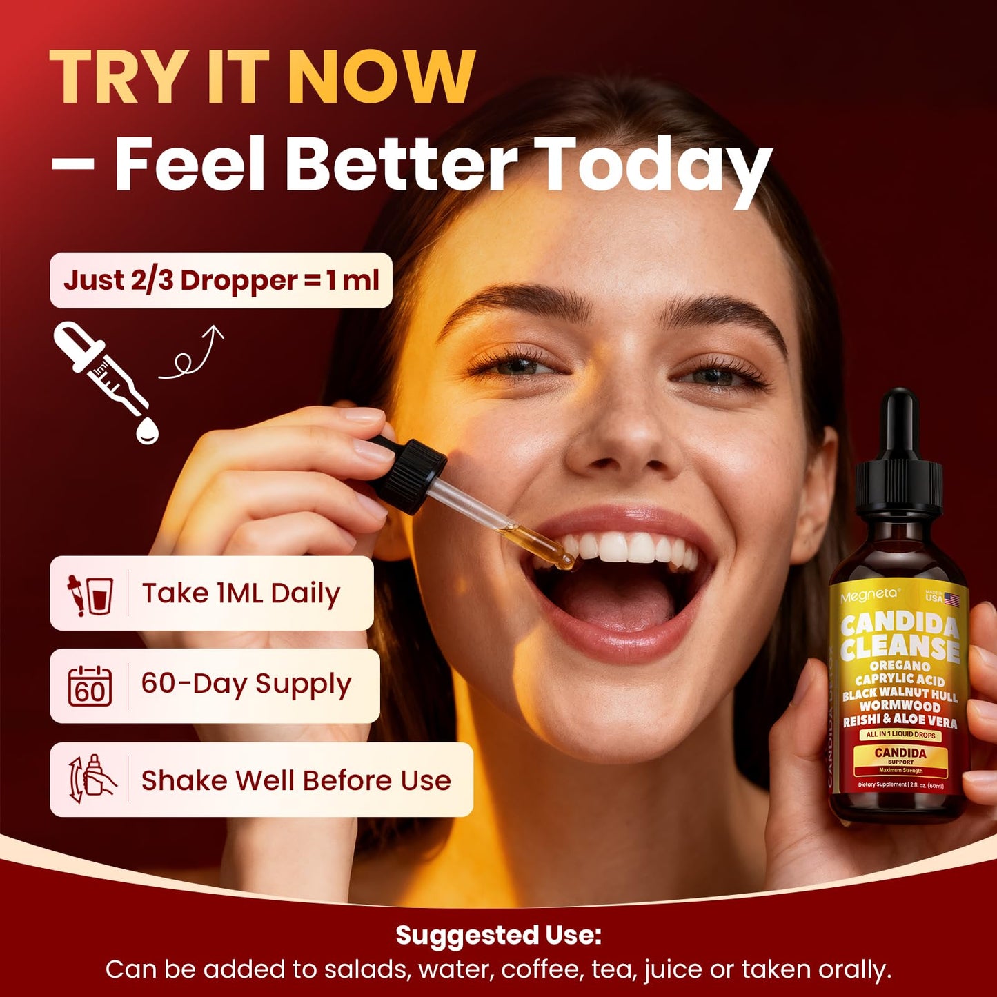 Candida Cleanse Detox with Triple-Targeting Technology, All-in-1 Synergy Formula with Caprylic Acid, Oregano, Black Walnut & Wormwood – Yeast Detox, Gut Health