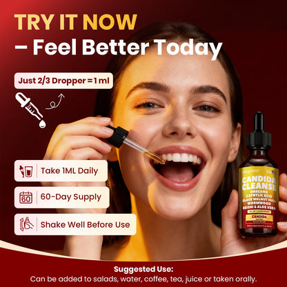 Candida Cleanse Detox with Triple-Targeting Technology, All-in-1 Synergy Formula with Caprylic Acid, Oregano, Black Walnut & Wormwood – Yeast Detox, Gut Health