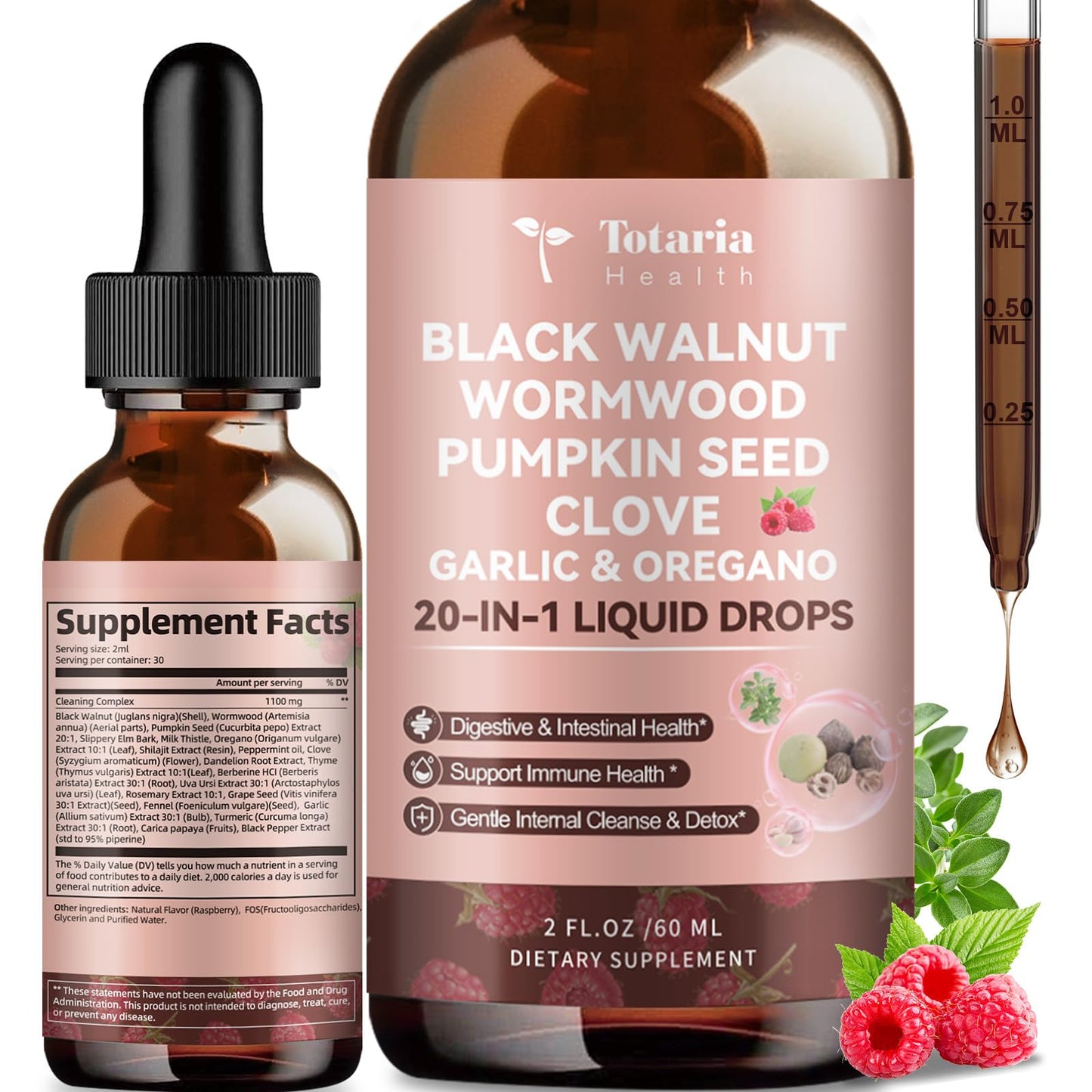 Totaria 20 in 1 Black Walnut Wormwood Tincture - Clove,Pumpkin Seed,Garlic,Oregano