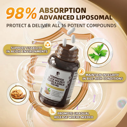Lukaree 16-in-1 Wormwood Black Walnut Clove Cleanse for Humans – Natural Gut Detox & Digestive Health with Pumpkin Seeds Garlic Oregano Turmeric, Liposomal Tech