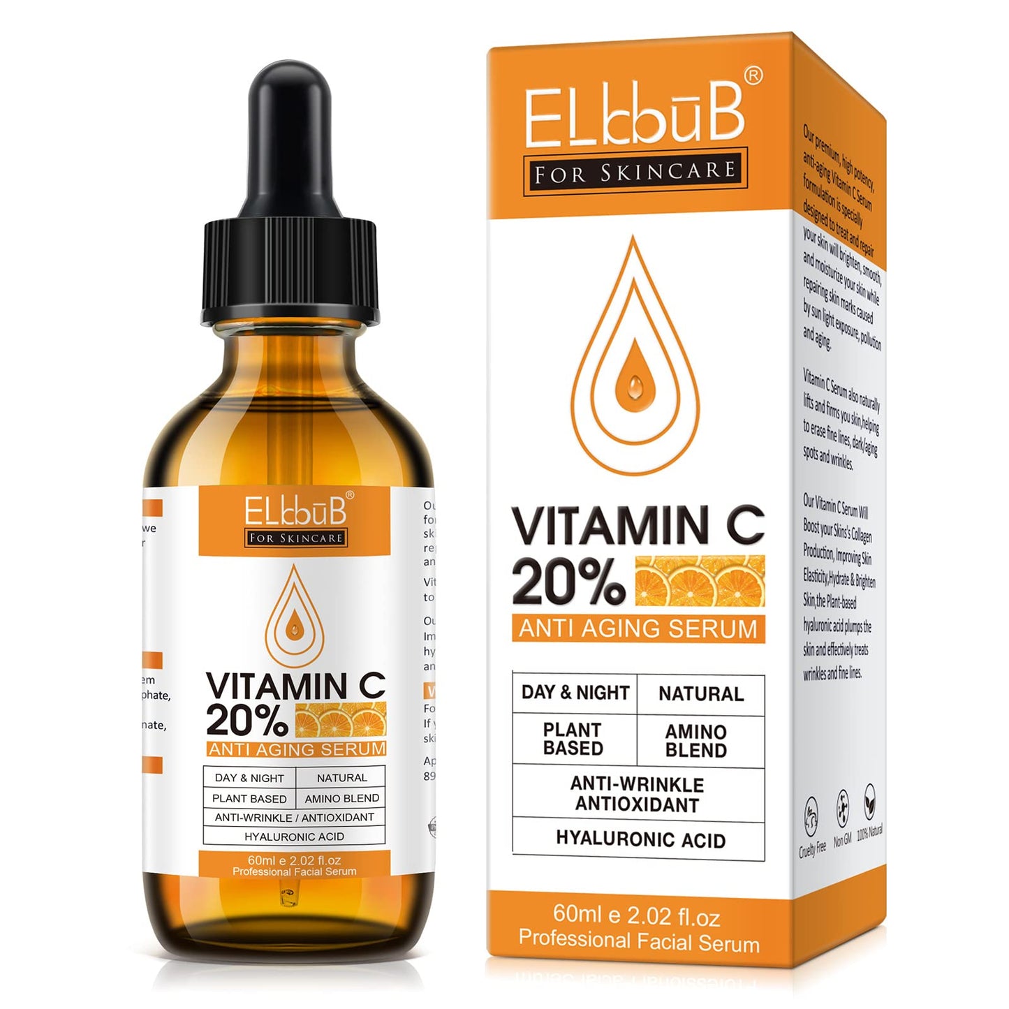 Premium 20% Vitamin C Serum For Face with Hyaluronic Acid, Retinol & Amino Acids - Boost Skin Collagen,Hydrate & Plump Skin,
