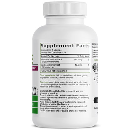 Bronson Milk Thistle Silymarin Marianum & Dandelion Extract Liver Health Support, Antioxidant Support, Detox, 120 Capsules