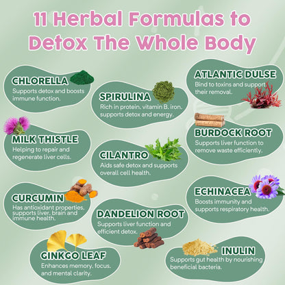 Zeolite Detox for Kids and Adults, Herbal Detox with 800mg DHA, 500mg Inulin, Probiotics & Vitamin B12, D3, C, B6, Cilantro Extract Cleanse to Support Brain,