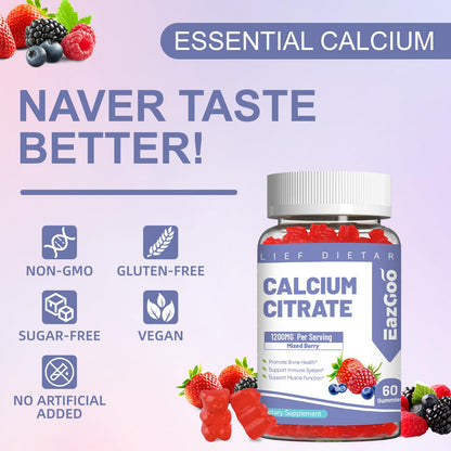 Calcium Citrate Gummies, Chewable 1200mg Calcium Gummies for Women & Men, Calcium Supplement for Muscle & Immune Support,