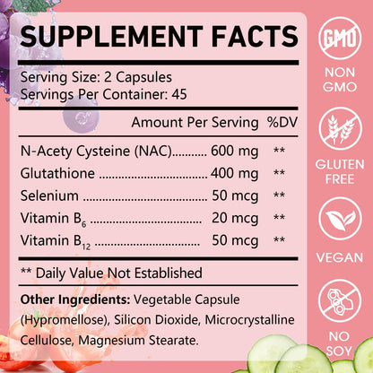 OMOGS Glutathione & NAC Supplement, with vtamin B & Selenium, Supports Liver Health, Cellular, Antioxidant, Energy Production & Immune