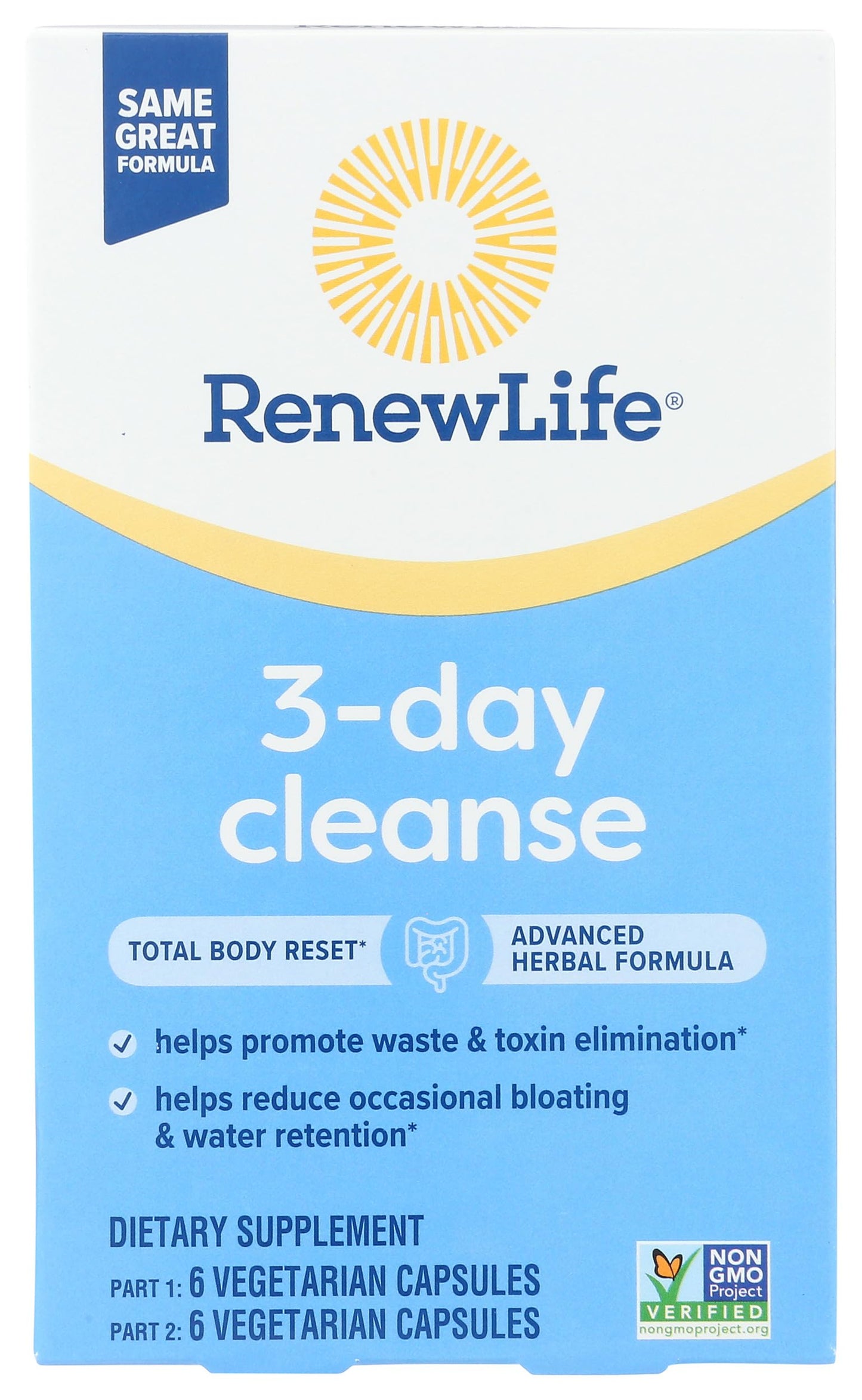 Renew Life 3-Day Cleanse Total Body Reset 2-Part Detox Cleanse Capsules, Digestive Wellness and Regularity, Herbal Blend with Magnesium and Cranberry,