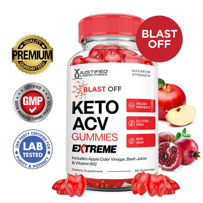 Blast Off Keto ACV Gummies Extreme 2000MG Blast Keto Gummies Apple Cider Vinegar Formulated with Pomegranate Beet Juice Powder B12 Vegan Non GMO 60 Gummys