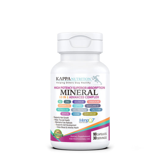 KAPPA NUTRITION (90 Capsules,Vitamin K2, Vitamin D3, Zinc, Selenium, Vanadium, Copper, Manganese, Potassium, Molybdenum, Calcium, Chromium, Iodine, Boron, Mineral 13 in 1 Advanced Complex, from KAPPA NUTRITIONBuy Supplements Australia