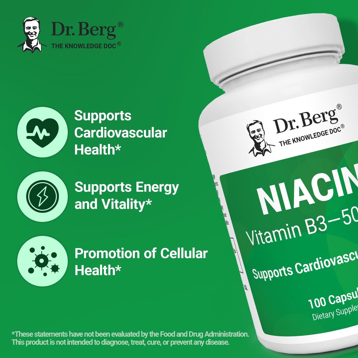 Dr. Berg Highly-Potent Niacin 500 mg – Now Only 125 mg per Capsule for Niacin Flush Tolerance Building – Gradually Increase to 500mg a Day – Vitamin B3 for Heart