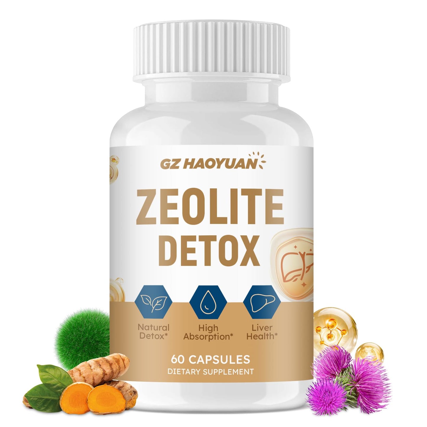 GZ HAOYUAN Zeolite Detox Capsules – Clinoptilolite Zeolite Supplement with Milk Thistle, Chlorella, Curcumin & PQQ for Gut, Liver & Full Body Detox Cleanse,