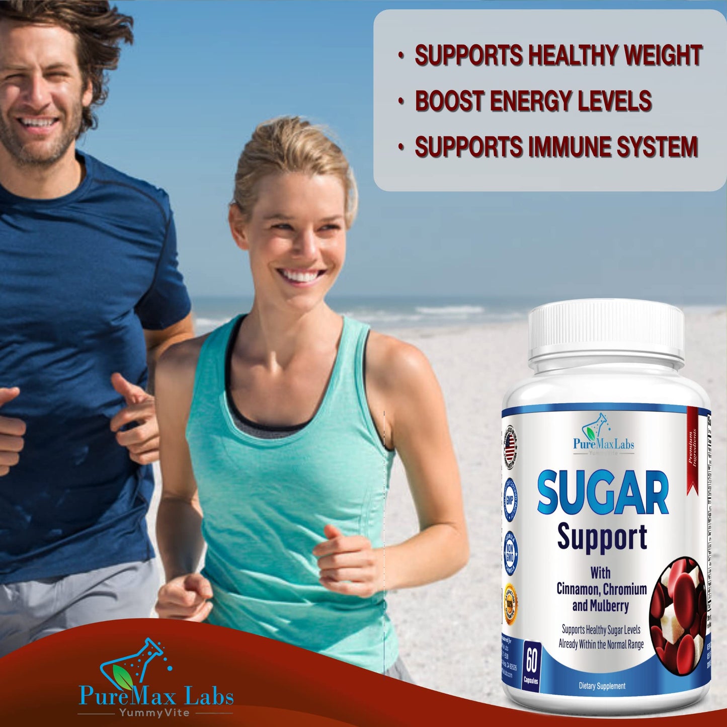 YUMMYVITE Sugar Support Supplement with Cinnamon, Chromium, Mulberry, Alpha Lipoic Acid - 20 Herbs & Vitamins - Non-GMO, 60 Capsules