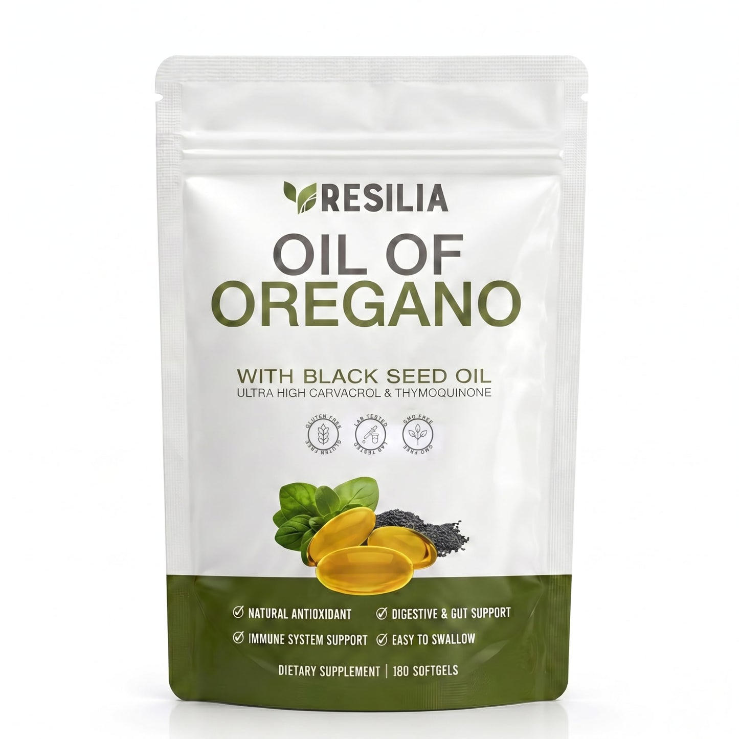 Resilia Softgels with Black Seed Oil 6000mg – Premium Grade Oregano Oil Capsules for Immune & Digestive Support – Non-GMO, Gluten-Free Softgels