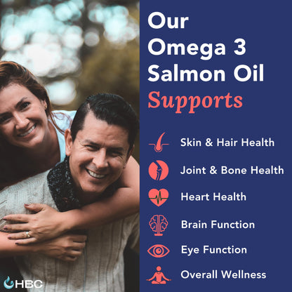 High Strength Omega 3 Fish Oil - 1000mg, Norwegian Salmon Oil with EPA & DHA, No Burping or Aftertaste, Omega 3 Fatty Acids Supplement for Eye