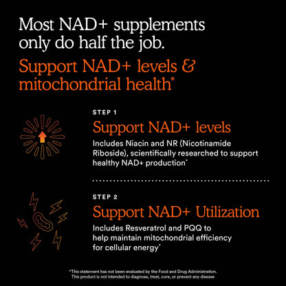 MitoQ NAD+ Dual Action Supplement - NAD+ Supplement with Nicotinamide Riboside (NR), Niacinamide, Resveratrol, & PQQ - Supports Cellular Energy, Focus