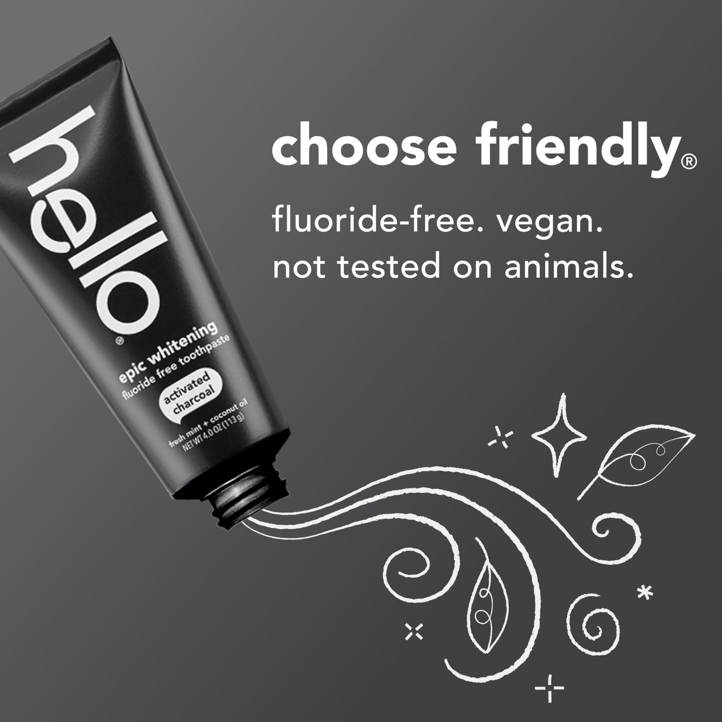 hello Epic Whitening Charcoal Fluoride Free Toothpaste, Activated Charcoal Toothpaste with Coconut Oil, Whitens Teeth Naturally, SLS Free
