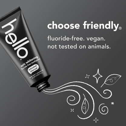 hello Epic Whitening Charcoal Fluoride Free Toothpaste, Activated Charcoal Toothpaste with Coconut Oil, Whitens Teeth Naturally, SLS Free