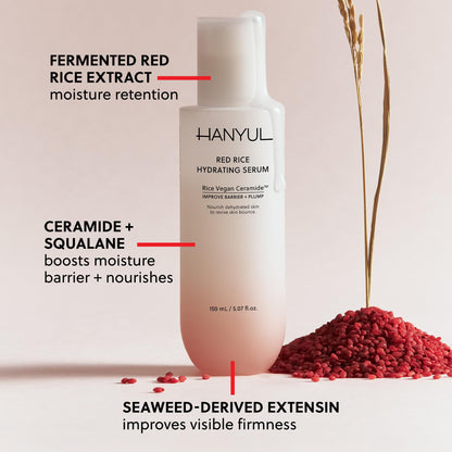 HANYUL Red Rice Hydrating Serum with Vegan Ceramide | Korean Skincare for Deep Hydration, Radiant Skin Glow, Firming & Barrier