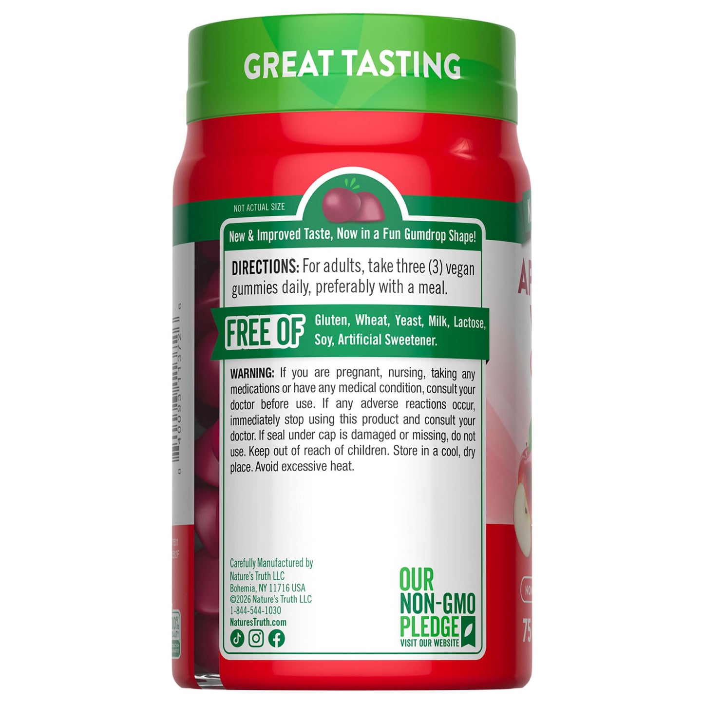 Nature's Truth Apple Cider Vinegar Gummies | 600 mg | 75 Gummies | Apple Flavor | Vegan, Non-GMO, Gluten Free Supplement.