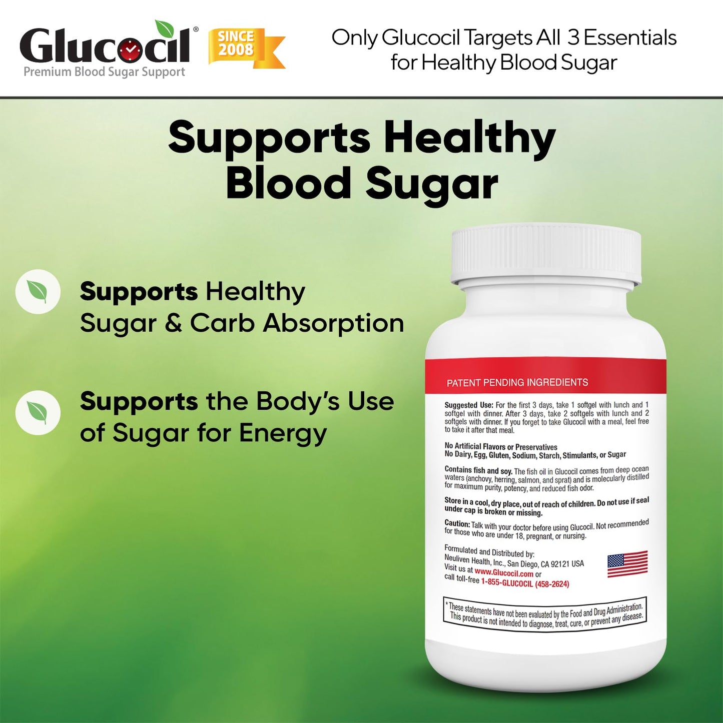 Glucocil – Softgels - Premium Blood Sugar Support - New Clinical Study Published March 2026-3 Million Bottles Sold - Supports the 3 Essentials