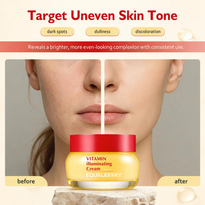 EQUALBERRY Vitamin Illuminating Cream with Niacinamide, TXA, Ceramide | Brightening for Uneven Tone & Dull Skin, Skin Barrier Support