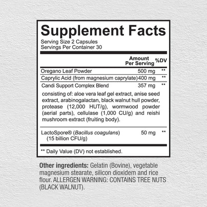 Premium Candida Cleanse Supplement – Candida Support Supplement with Oregano, Caprylic Acid, Black Walnut & Probiotics – Supports Gut Health,