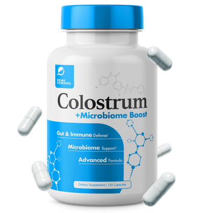Prime Powders Colostrum Capsules | Grass-Fed Bovine Colostrum with Akkermansia Probiotic 1B AFU | Microbiome & Gut Support