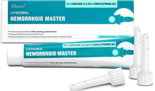 Ebanel 4% Lidocaine Hemorrhoid Treatment Ointment with Phenylephrine, Witch Hazel, Vitamin B6, Zinc Oxide, Frankincense, External and Internal Hemorrhoids Treatment Burn Itch Pain Relief Anal Cream