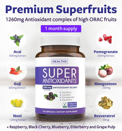 Super Antioxidants Supplement for Women & Men - High Potency Herbal & Fruit Blend with Acai, Goji, Pomegranate, Elderberry & Resveratrol for Skin Care & Immune Support