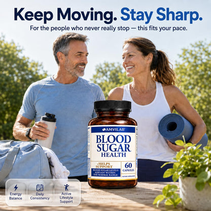 AMVILAB Blood Sugar Health Natural 20 Herbs and Vitamins with Cinnamon, Alpha Lipoic Acid to Support Health, Non-GMO, for Men Women, Supports Healthy Energy Levels
