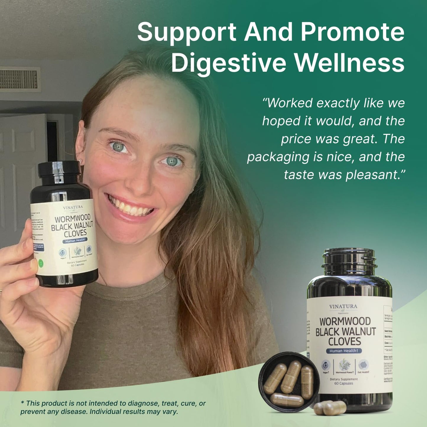 VINATURA Wormwood Black Walnut Clove Capsules - Cleanse, Detox, Intestinal Guard Formula Supplement for Humans, with Wormwood herb