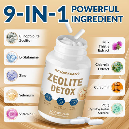 GZ HAOYUAN Zeolite Detox Capsules – Clinoptilolite Zeolite Supplement with Milk Thistle, Chlorella, Curcumin & PQQ for Gut, Liver & Full Body Detox Cleanse,