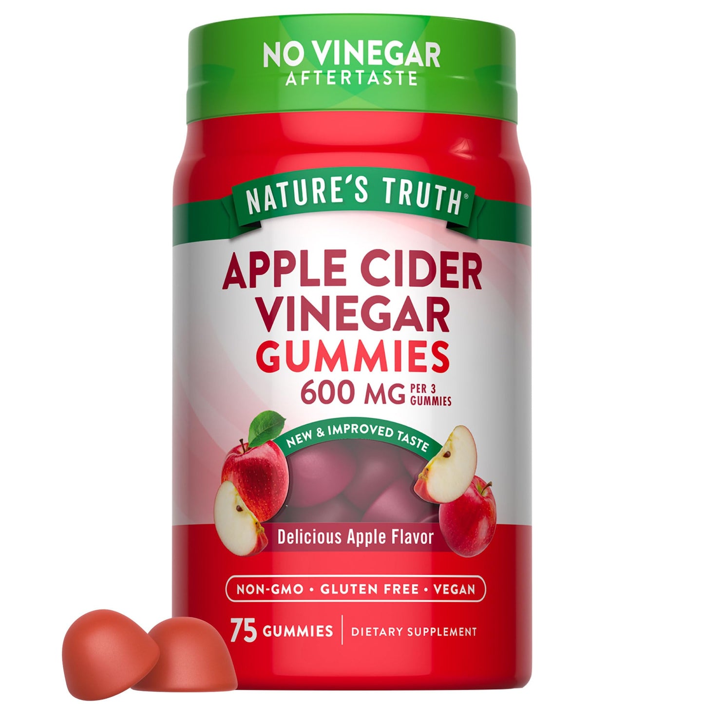 Nature's Truth Apple Cider Vinegar Gummies | 600 mg | 75 Gummies | Apple Flavor | Vegan, Non-GMO, Gluten Free Supplement.