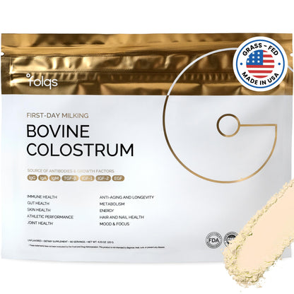 Folqs Bovine Colostrum Powder – First-Day Milking for Immune & Gut Support – 60 Servings – Supports Skin & Tissue Health – Made in USA - Amino Acids,