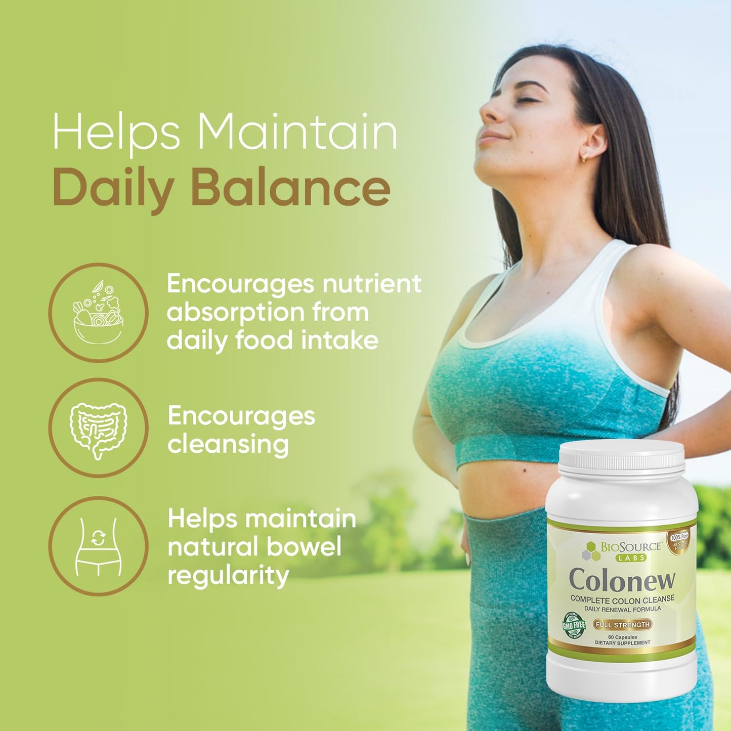 BioSource Labs Colonew Complete Colon Cleanse Natural Detox Supplement for Daily Digestive Health, Renewal Formula – (60 Capsules)