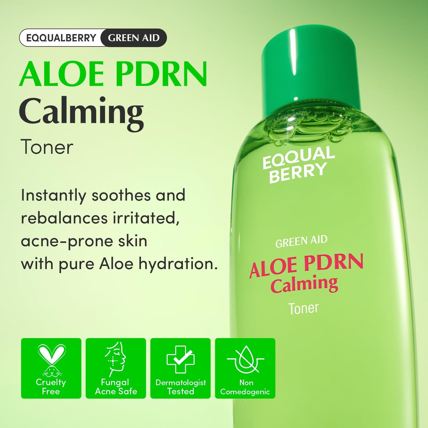 EQQUALBERRY Aloe PDRN Calming Toner, for Sensitive, | Instant Relief & Cooling | Non-Comedogenic & Fungal Acne Safe, Skin Barrier Repair