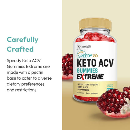 Justified Laboratories Speedy Keto ACV Gummies Extreme (2000 mg) - 60 Count - Formulated with Apple Cider Vinegar, Folate & Vitamin B12 - Non-GMO, Vegan, Gluten Free - 30 Servings