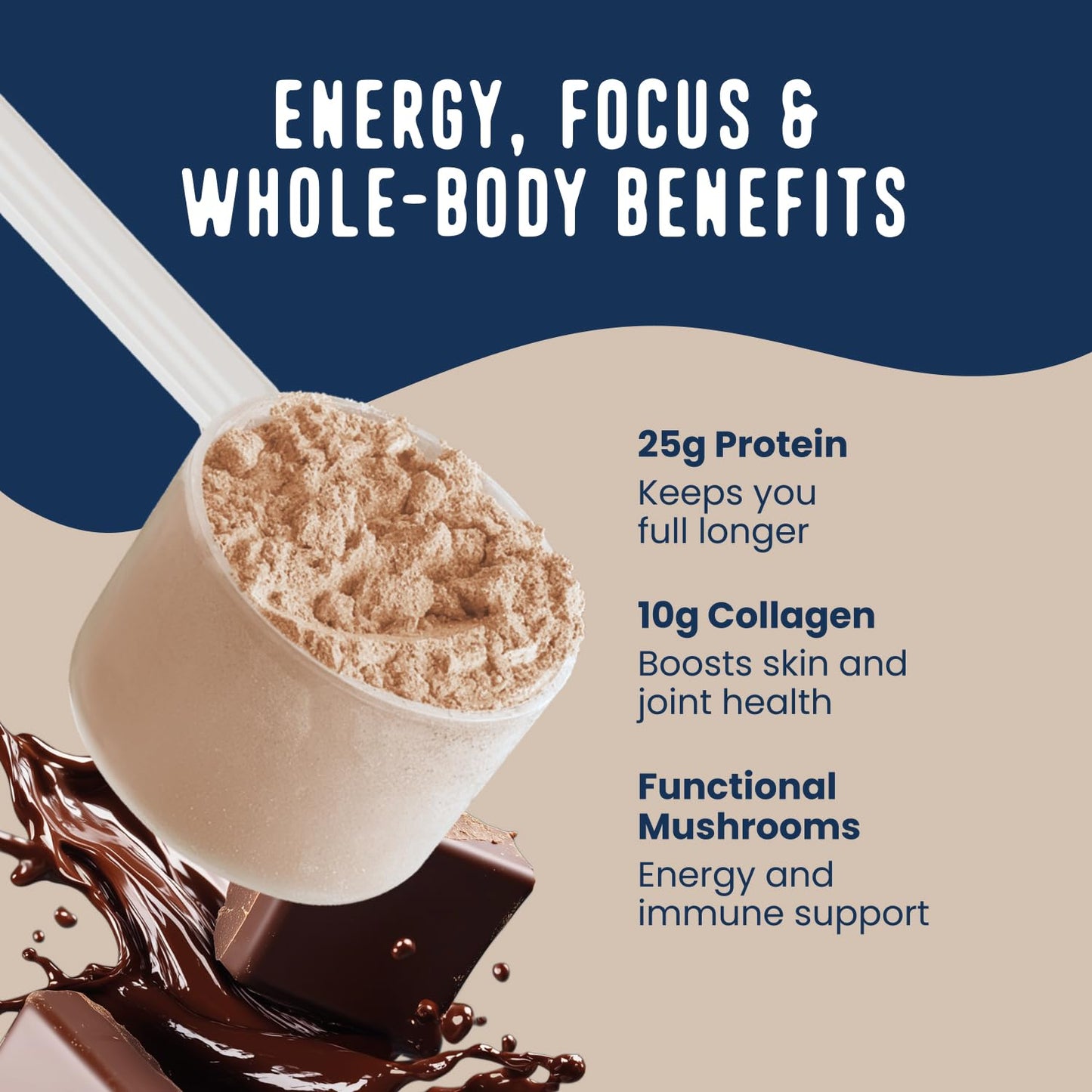 FlavCity Chocolate All in One Protein Shake Powder - On the Go Meal Alternative + Collagen Peptides, Reishi & Cordyceps - Focus, Skin, Hair & Joint Support