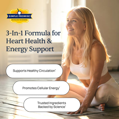 Simple Promise CardioClear7 CoQ10 with PQQ and Shilajit Supplement - Daily Heart Health, Circulation and Cellular Energy Support - Gluten Free, Non-GMO, cGMP Certified - Once Daily, 30 Capsules