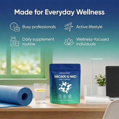 AMOQUCT Standard Lab NAC 600mg & NAD+ Daily Complex Capsules, NAC Supplement with NAD for Antioxidant, Cellular Energy and Immune Support, Daily Wellness Formula