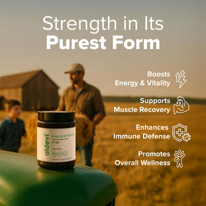aldevi Bovine Colostrum Powder, Grass-Fed & Pasture-Raised, Made in USA, cGMP, High IgG, Unflavored, Mixes Easily, Gut & Immune Support, 30 Servings