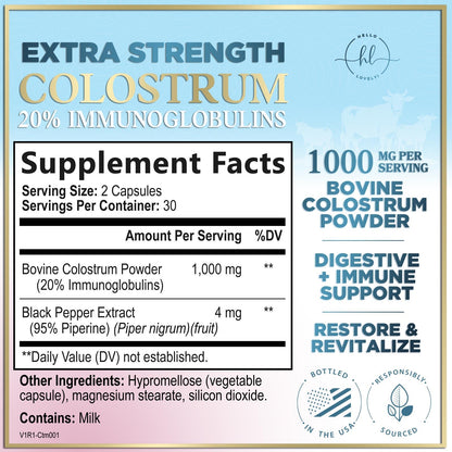Bovine Colostrum Powder 1000mg Per Serving - with Immunoglobulins (IgG) for Immune Support, Energy & Gut Health Supplement, SP Colostrum Powder Pills,