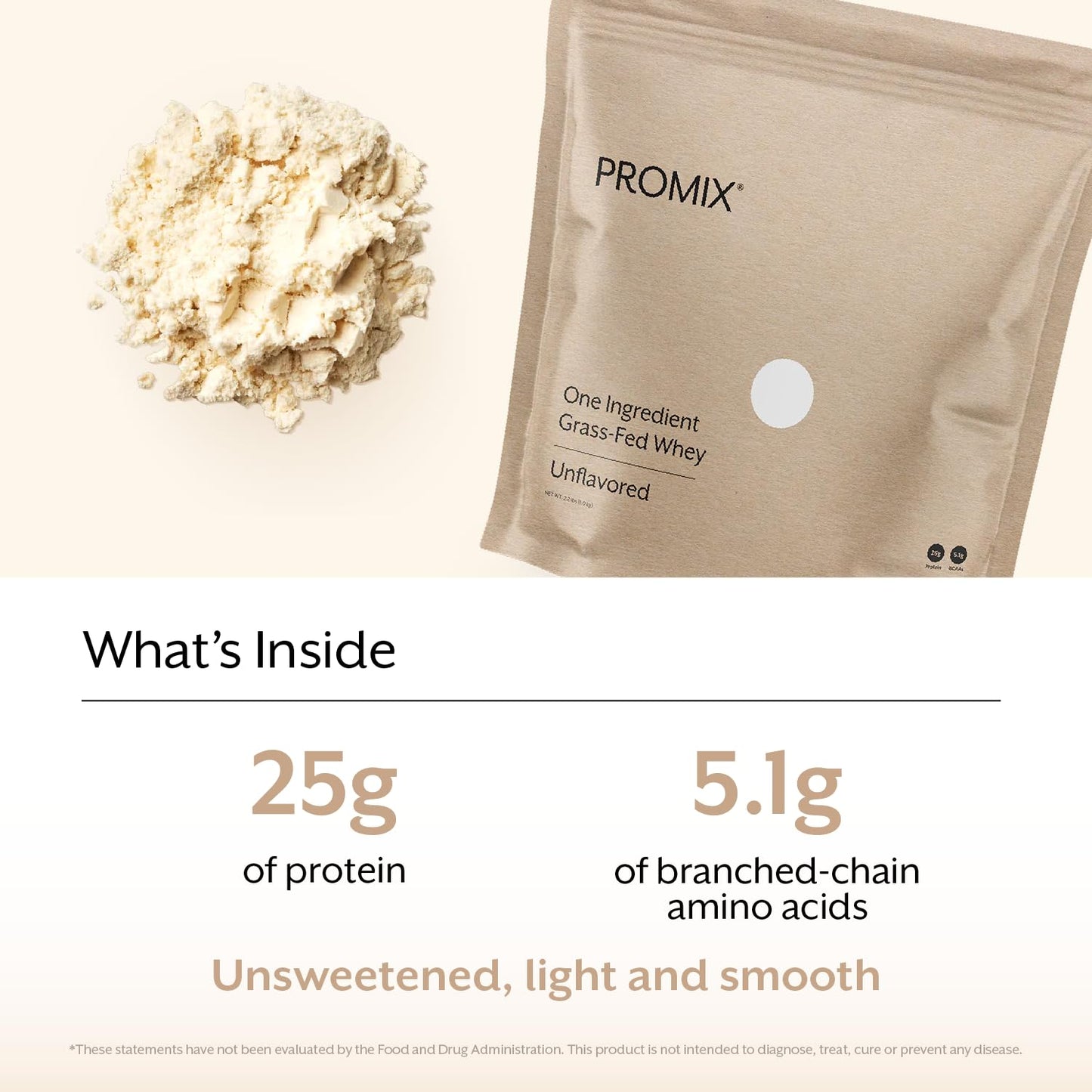ProMix Nutrition Whey Protein Powder, Grass Fed, Unsweetened, Hormone Free - 25g Protein per Serving, Sugar Free,