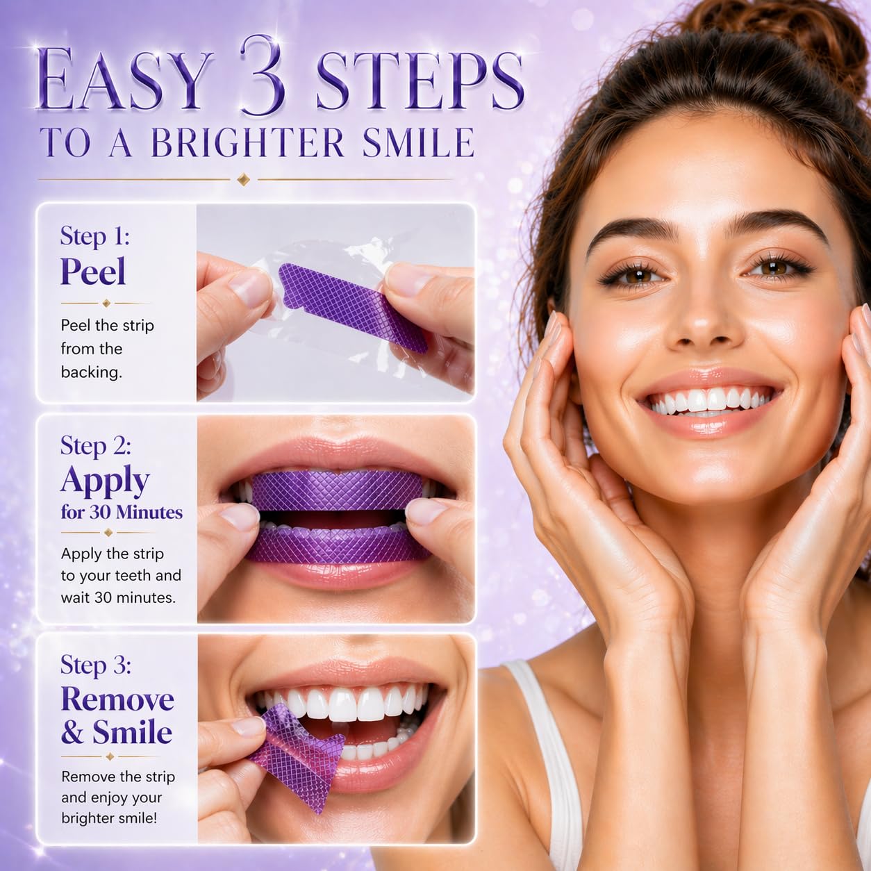 Purple Teeth Whitening Strips, Enamel Safe for Sensitive Teeth, Removes Yellow Stains & Bad Breath, Non-Slip Dry Strip Technology